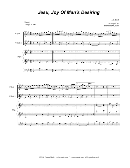 Jesu, Joy Of Man's Desiring (Duet for C-Instruments and Organ) image number null