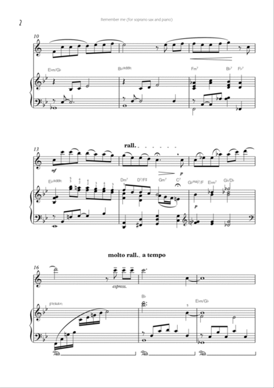 Remember Me (lullaby) Soprano Saxophone scores gallery preview page 2