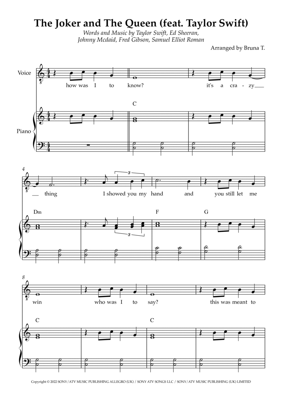 The Joker And The Queen (feat. Taylor Swift) The Joker And The Queen (feat. Taylor Swift) Piano, Vocal scores gallery preview page 1