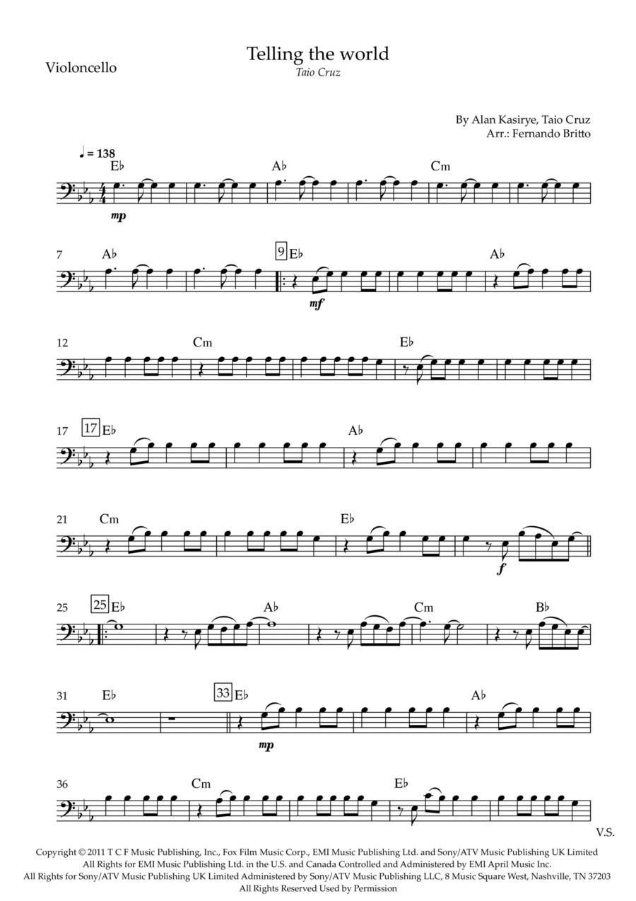 Telling The World Telling The World Cello Solo scores gallery preview page 1