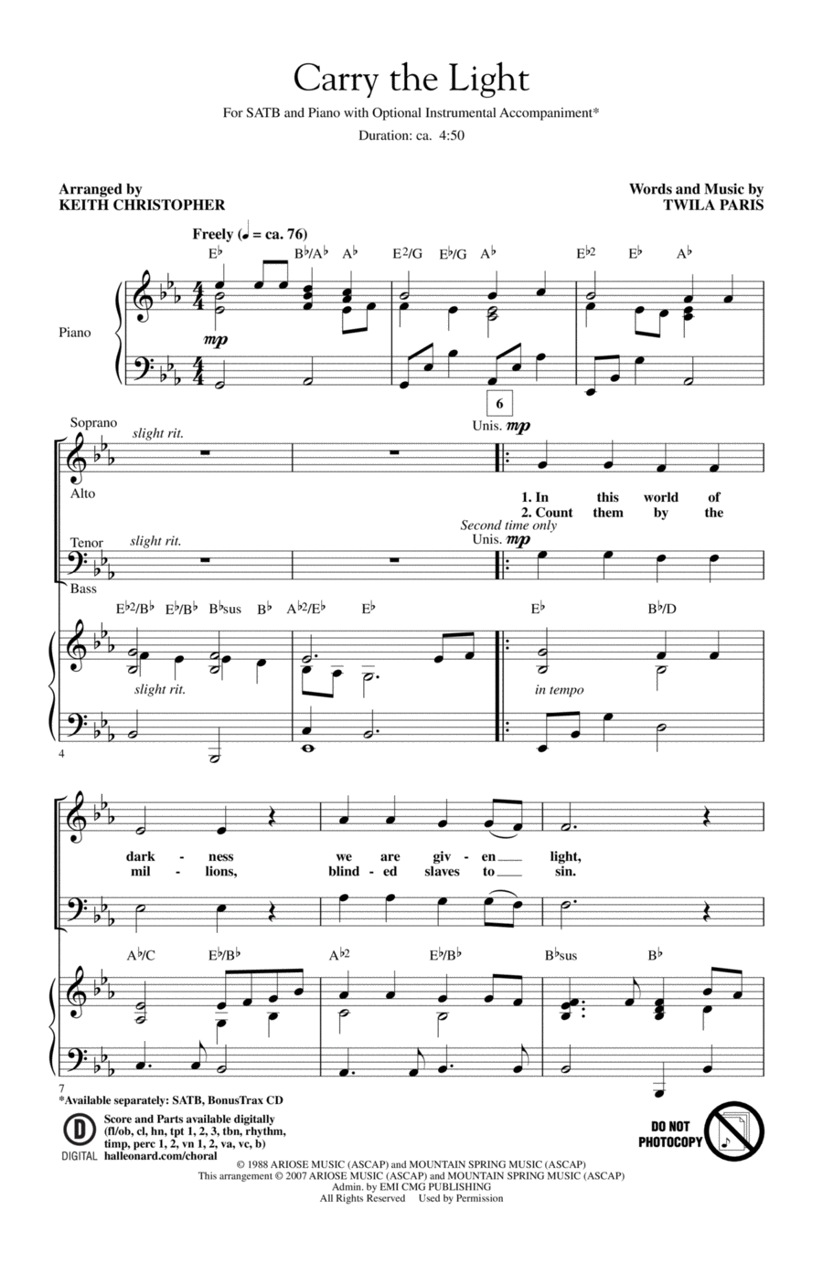 Carry The Light 4-Part scores gallery preview page 1