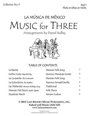 Book cover for Music for Three, Collection No. 9 La Música de México for String Trio/Wind Trio/Mixed Trio 57009