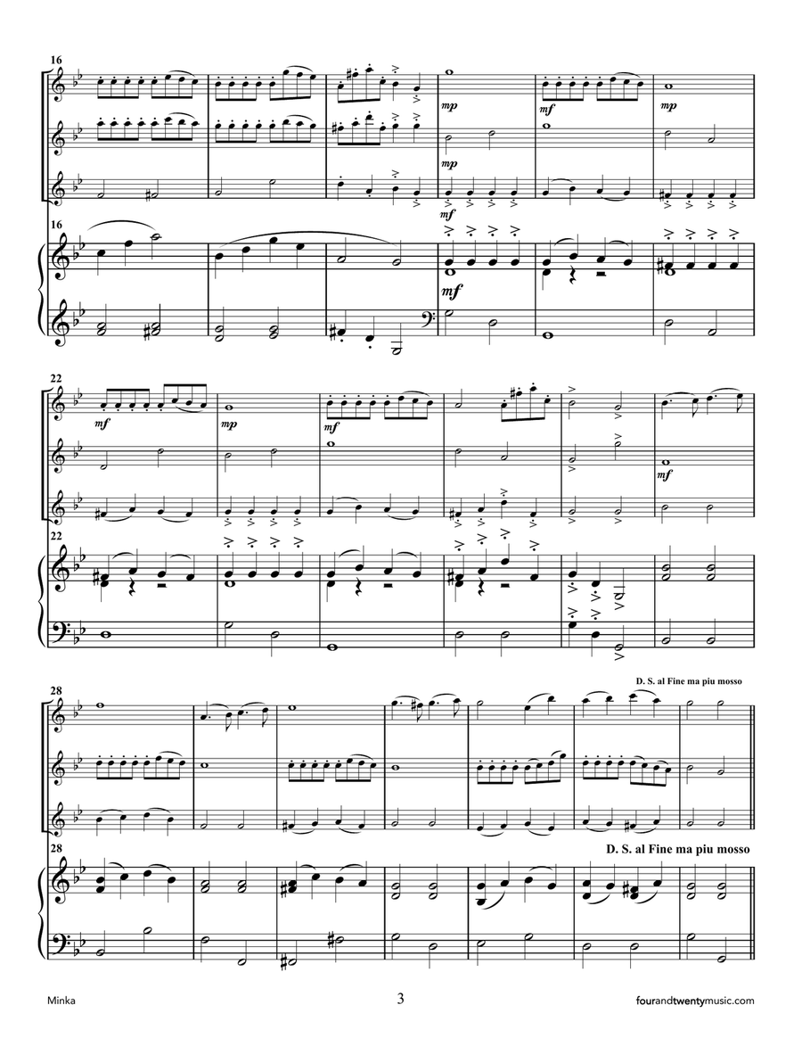 Two Russian Folk Tunes, Minka and Round Dance, - for three flutes and piano Small Ensemble scores gallery preview page 3