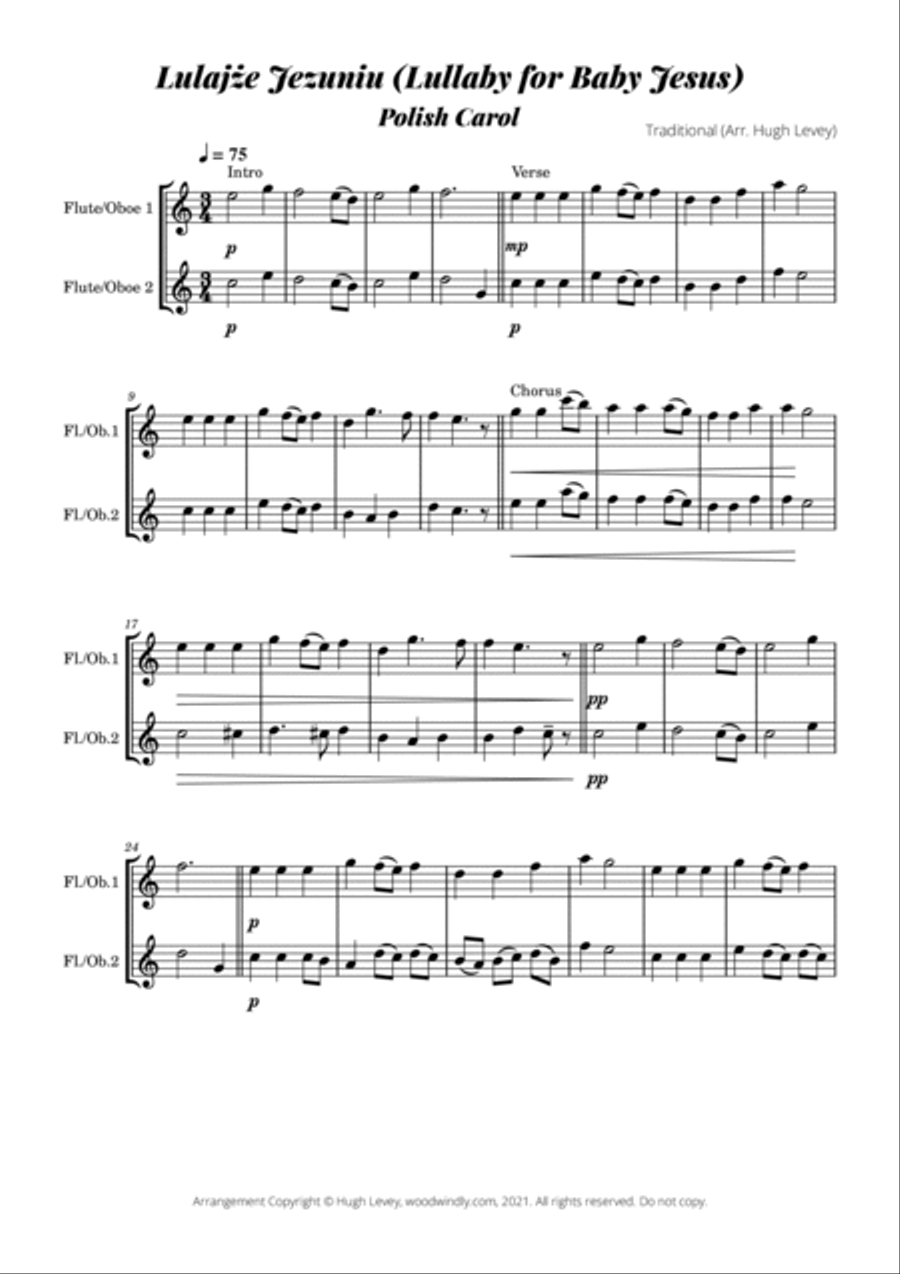 Lulajże Jezuniu (Lullaby for Baby Jesus) - Traditional Polish Carol - Woodwind Duet Woodwind Duet scores gallery preview page 3