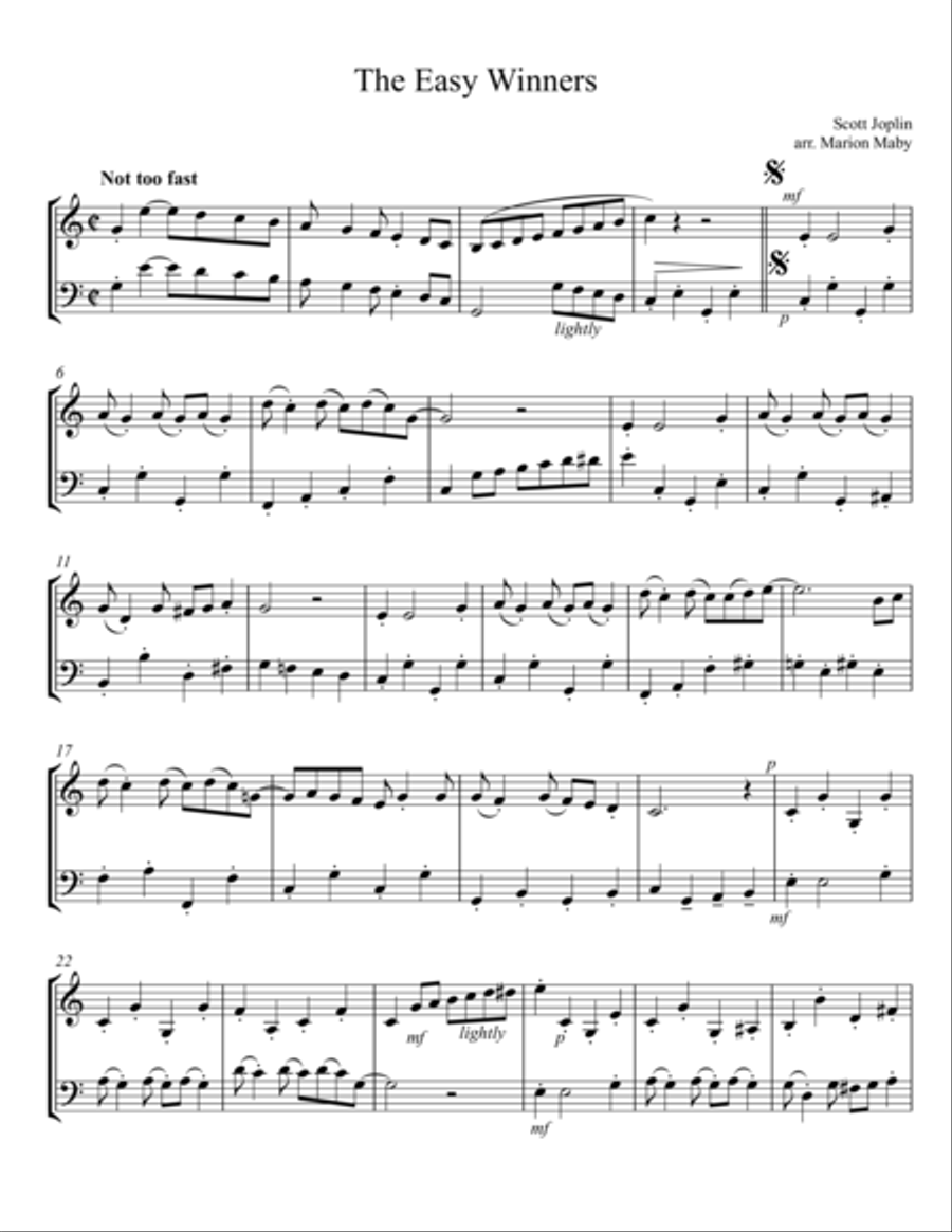 The Easy Winners by Scott Joplin, arr. for vln. & cello duet String Duet scores gallery preview page 1