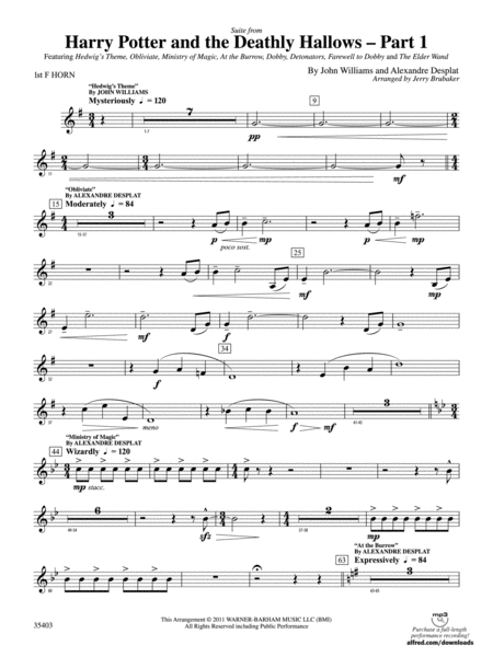 Harry Potter and the Deathly Hallows, Part 1, Suite from: 1st F Horn