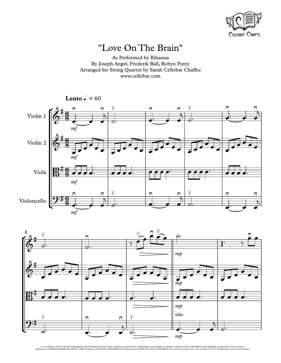 Love On The Brain String Quartet scores gallery preview page 1