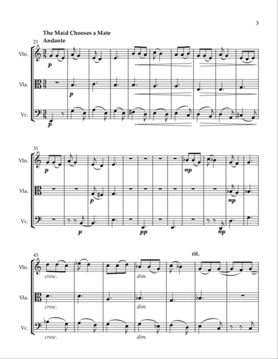 3 Trios Ploughing a Field The Maid Chooses a Mate Distant Lover String Trio scores gallery preview page 3