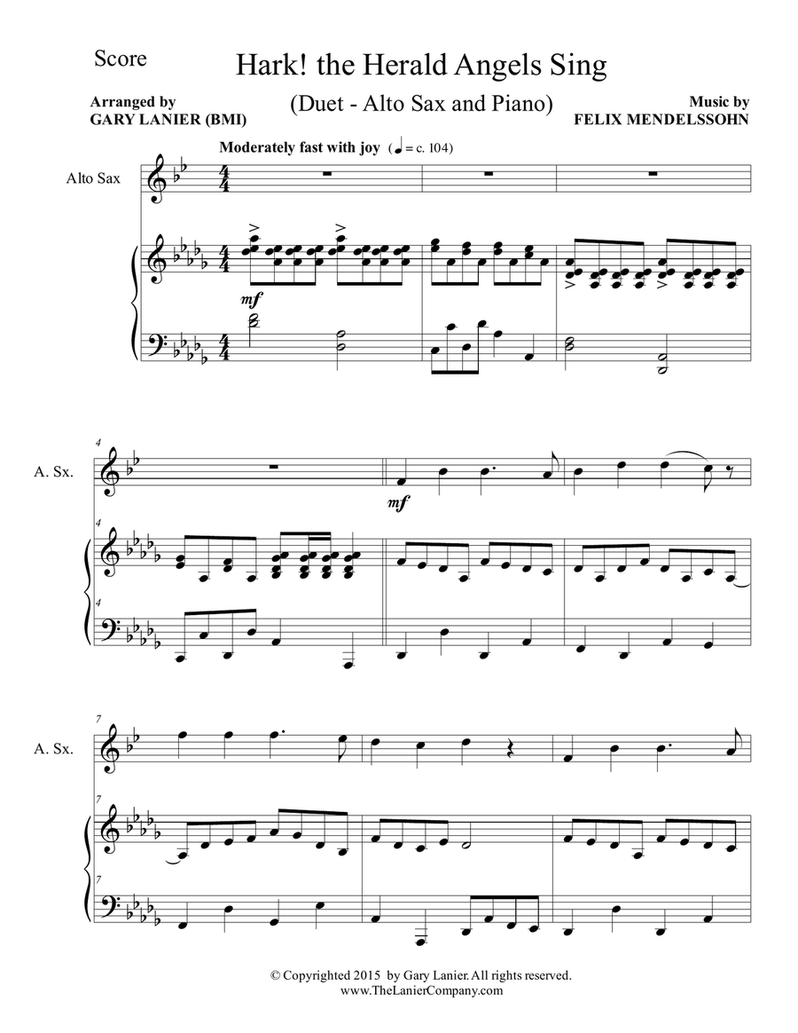 HARK! THE HERALD ANGELS SING (Duet – Alto Sax and Piano/Score and Parts) Woodwind Duet scores gallery preview page 2