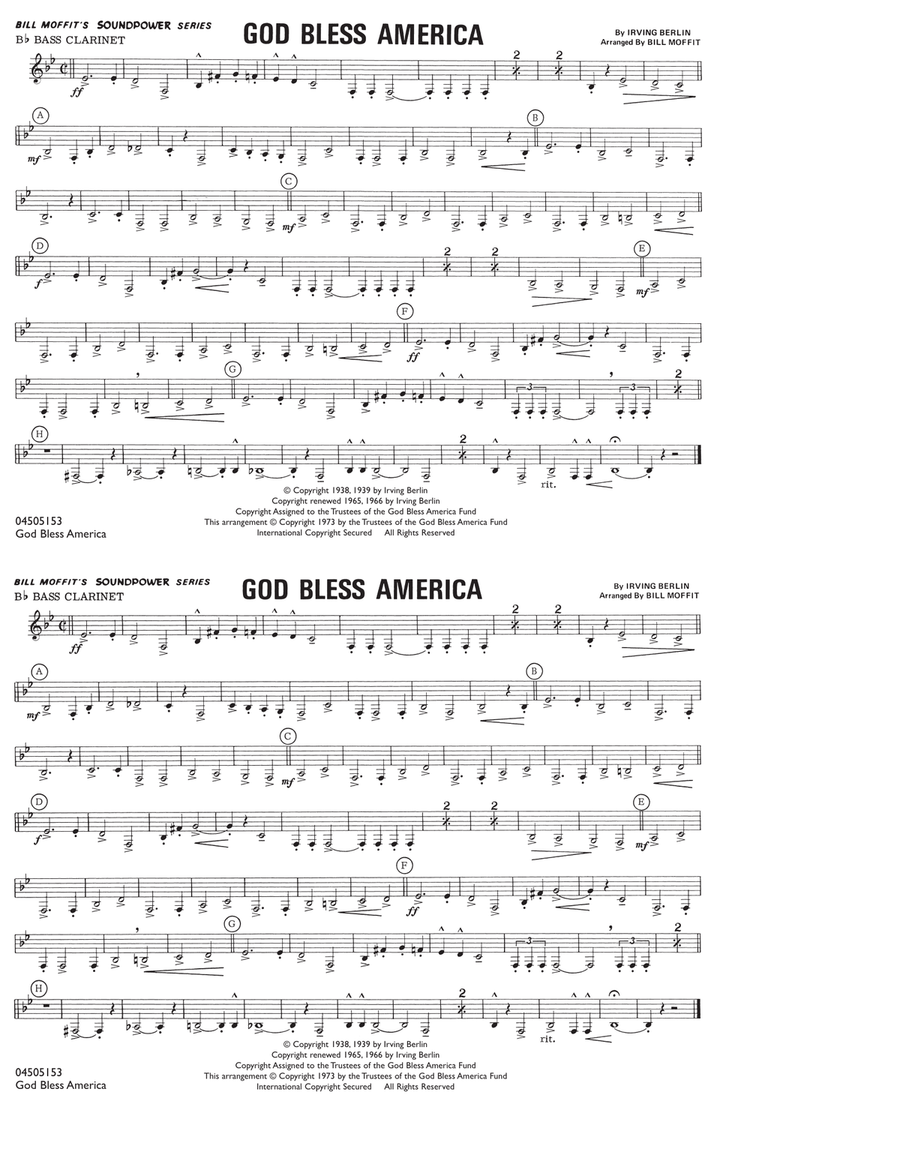 God Bless America - Bb Bass Clarinet Marching Band scores gallery preview page 1