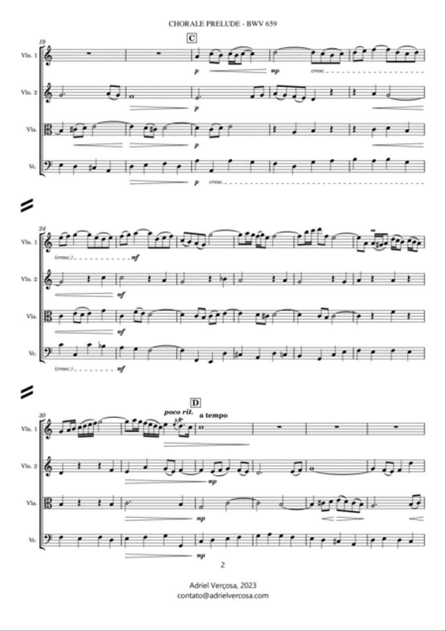 Nun komm' der Heiden Heiland - BWV 659 - Bach Chorale Prelude - String Quartet String Quartet scores gallery preview page 2