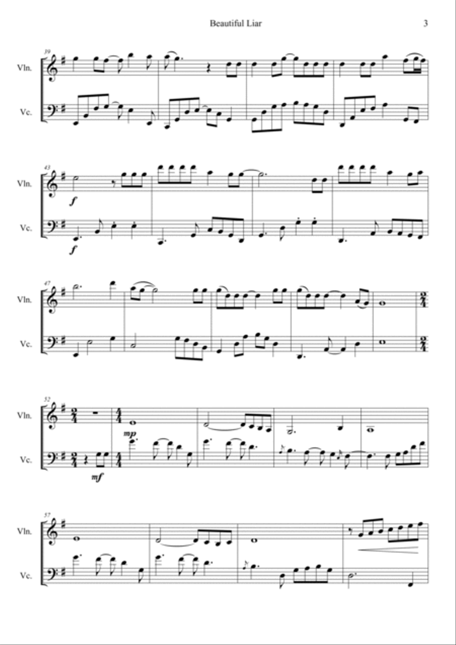Beautiful Liar String Duet scores gallery preview page 3