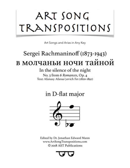 RACHMANINOFF: В молчаньи ночи тайной, Op. 4 no. 3 (transposed to D-flat major)