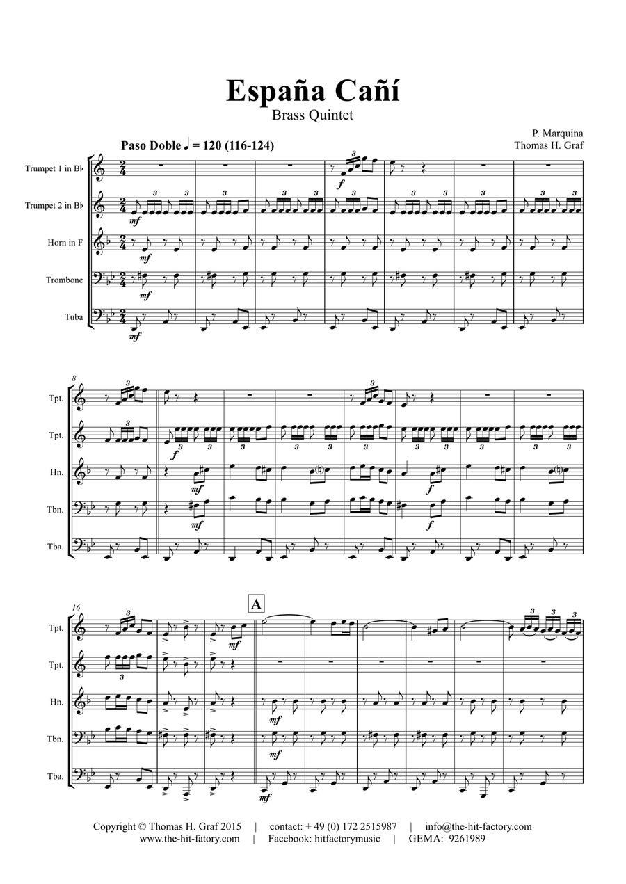 España Cañí - Paso Doble - Gypsy Dance - Brass Quintet Brass Quintet scores gallery preview page 1