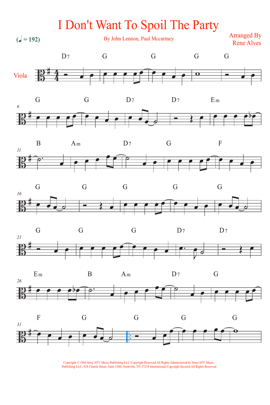 I Don't Want To Spoil The Party Viola Solo scores gallery preview page 1