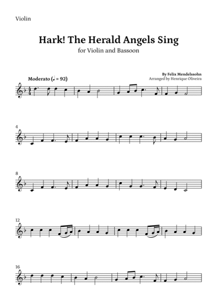 Hark! The Herald Angels Sing (Violin and Bassoon) - Beginner Level image number null