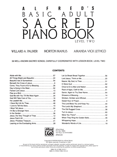 Alfred's Basic Adult Piano Course Sacred Book, Book 2