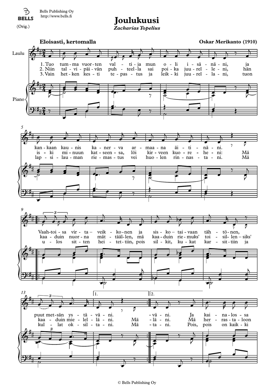 Joulukuusi (Original key. D Major)