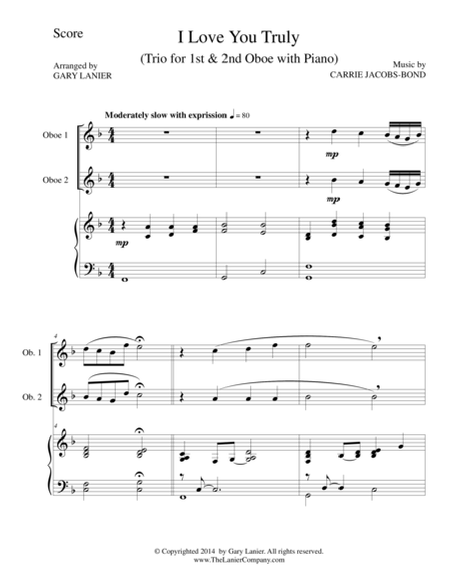 I LOVE YOU TRULY (Trio – Oboe 1, Oboe 2, Piano with Score and Parts) image number null