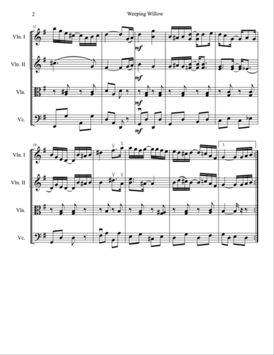 Weeping Willow for String Quartet String Quartet scores gallery preview page 2
