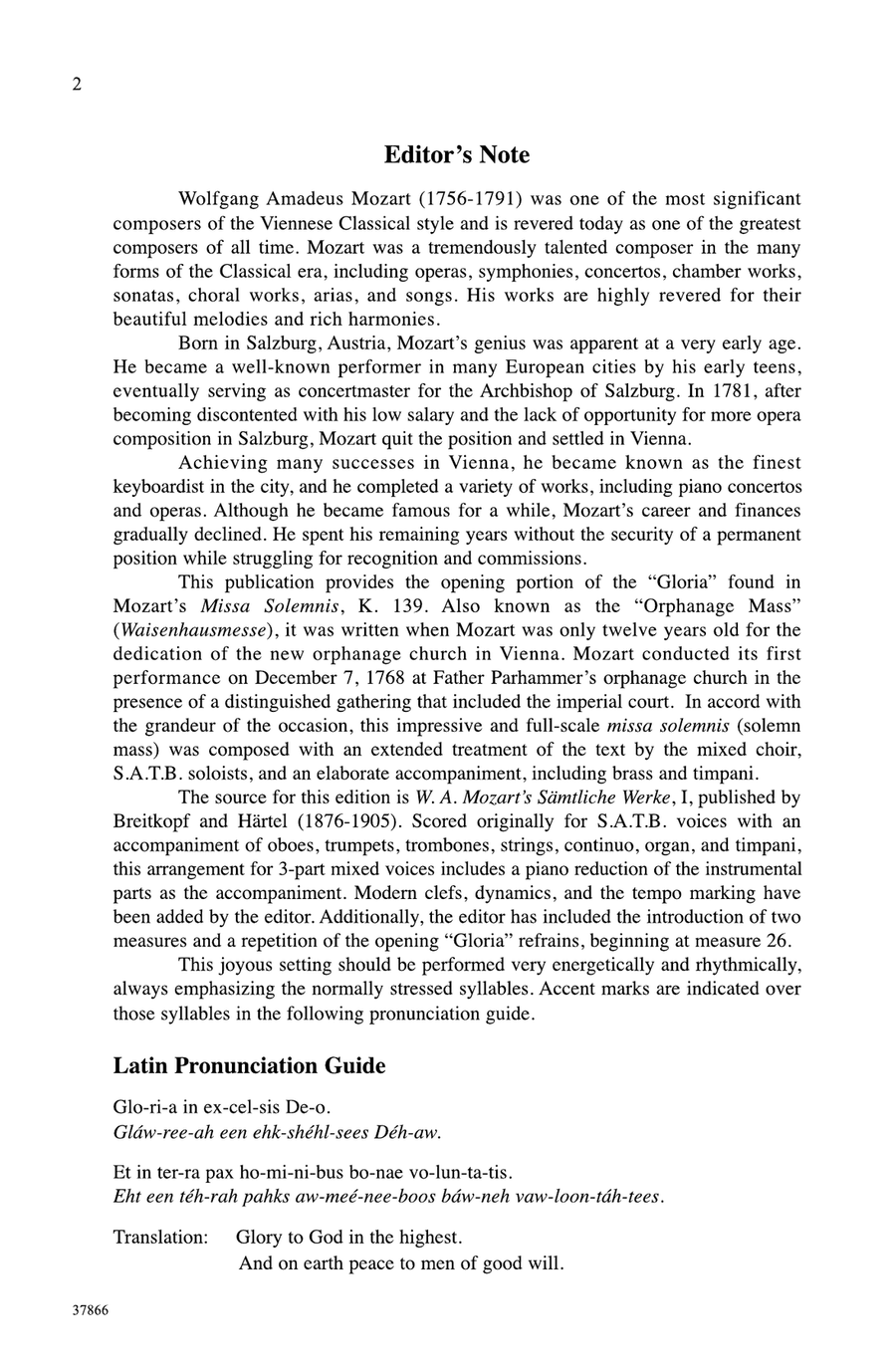 Gloria (from Missa Solemnis, K. 139) by Wolfgang Amadeus Mozart 3-Part - Digital Sheet Music