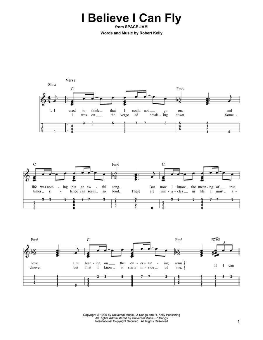 I Believe I Can Fly Ukulele scores gallery preview page 1