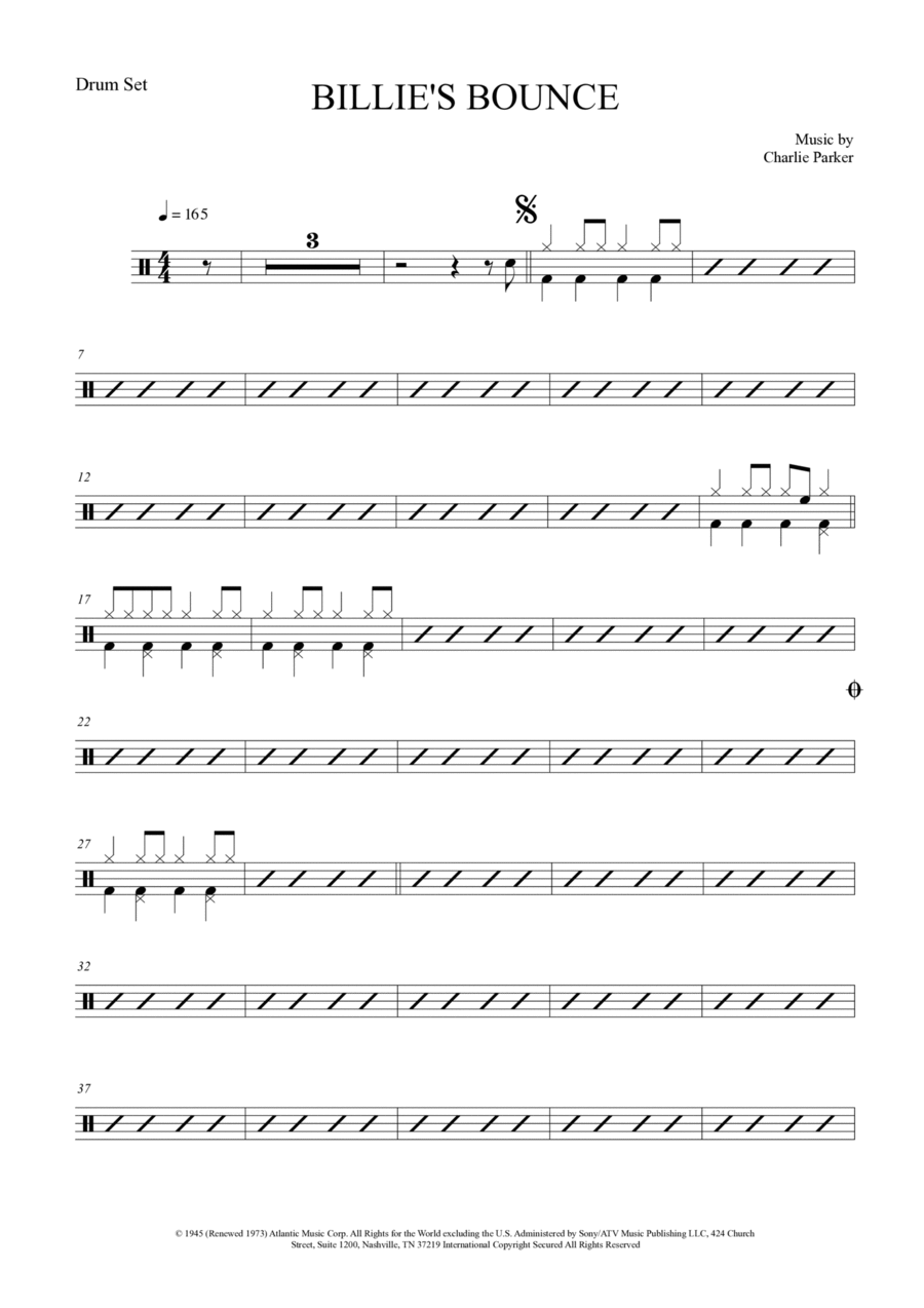 Billie's Bounce (bill's Bounce) Drum Set scores gallery preview page 1