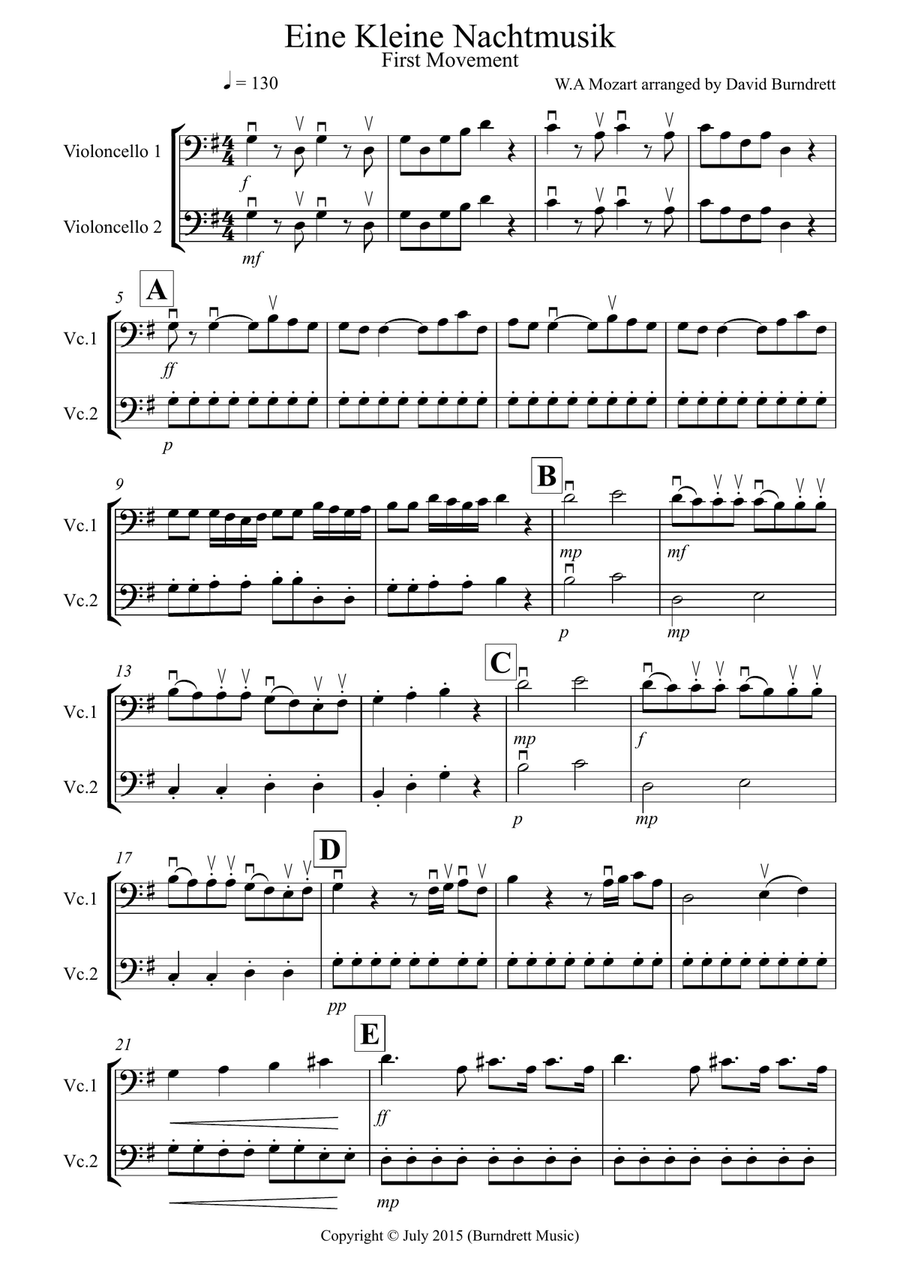 Eine Kleine Nachtmusik (1st movement) for Cello Duet Eine Kleine Nachtmusik (1st movement) for Cello Duet String Duet scores gallery preview page 1