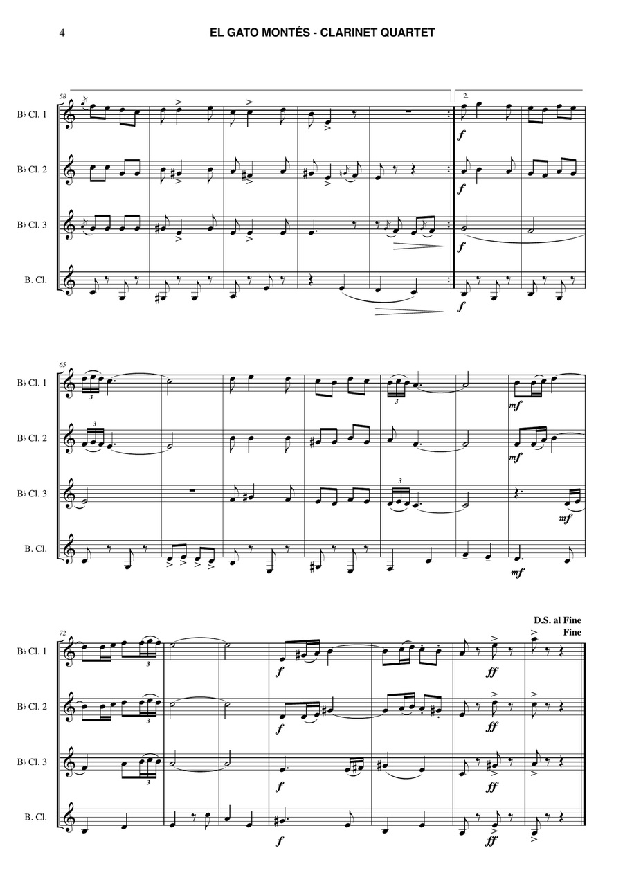 El Gato Montés for clarinet quartet Clarinet Quartet scores gallery preview page 4