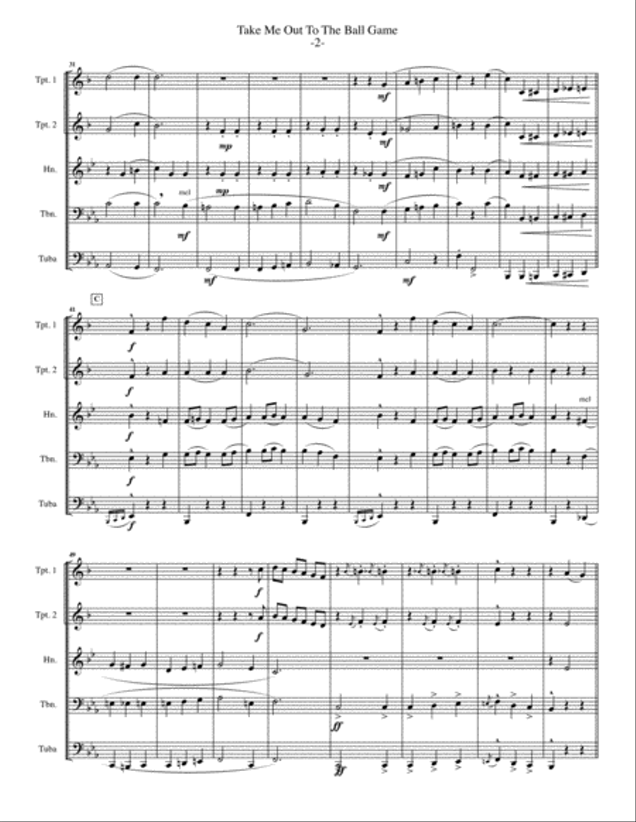 Take Me Out To The Ball Game for Brass Quintet Brass Quintet scores gallery preview page 3