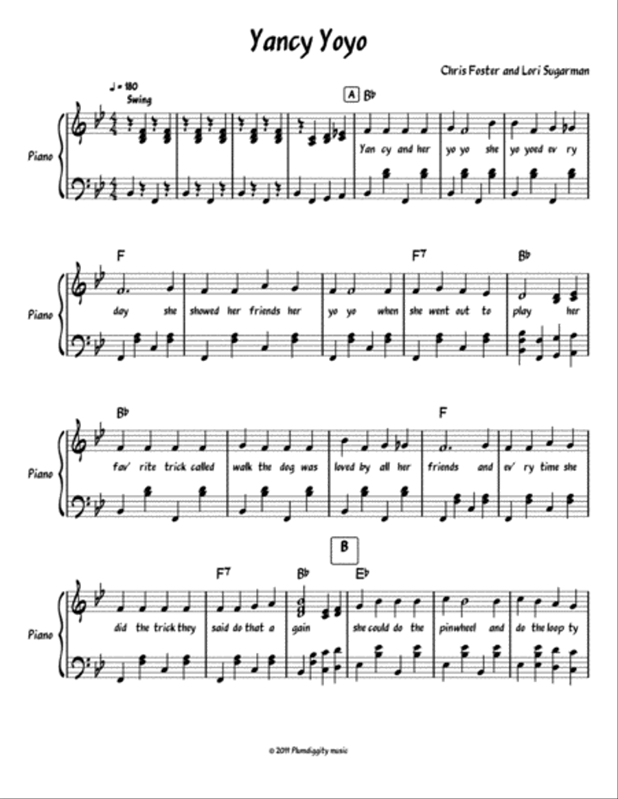 Yancy Yo Yo - Piano/Vocal/Guitar Piano, Vocal, Guitar scores gallery preview page 1