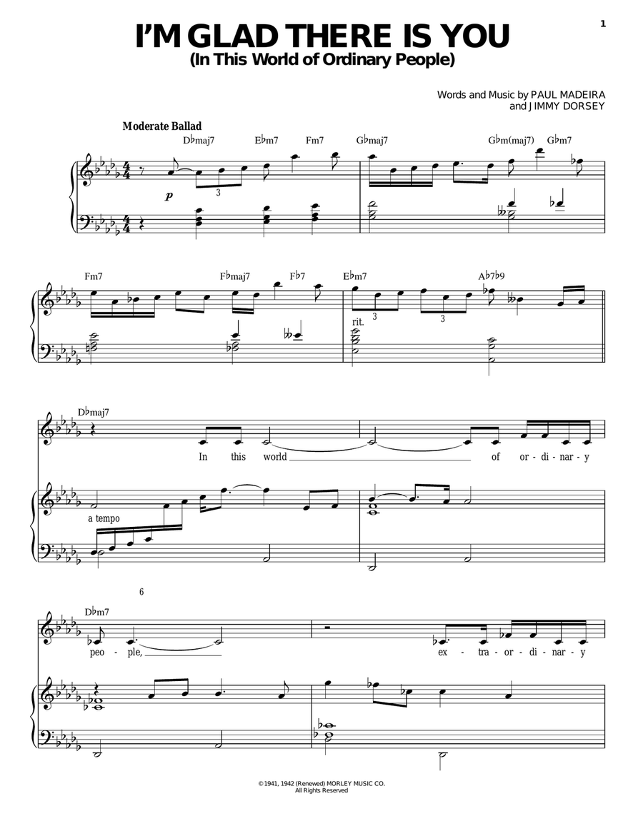 I'm Glad There Is You (In This World Of Ordinary People) Piano, Vocal scores gallery preview page 1