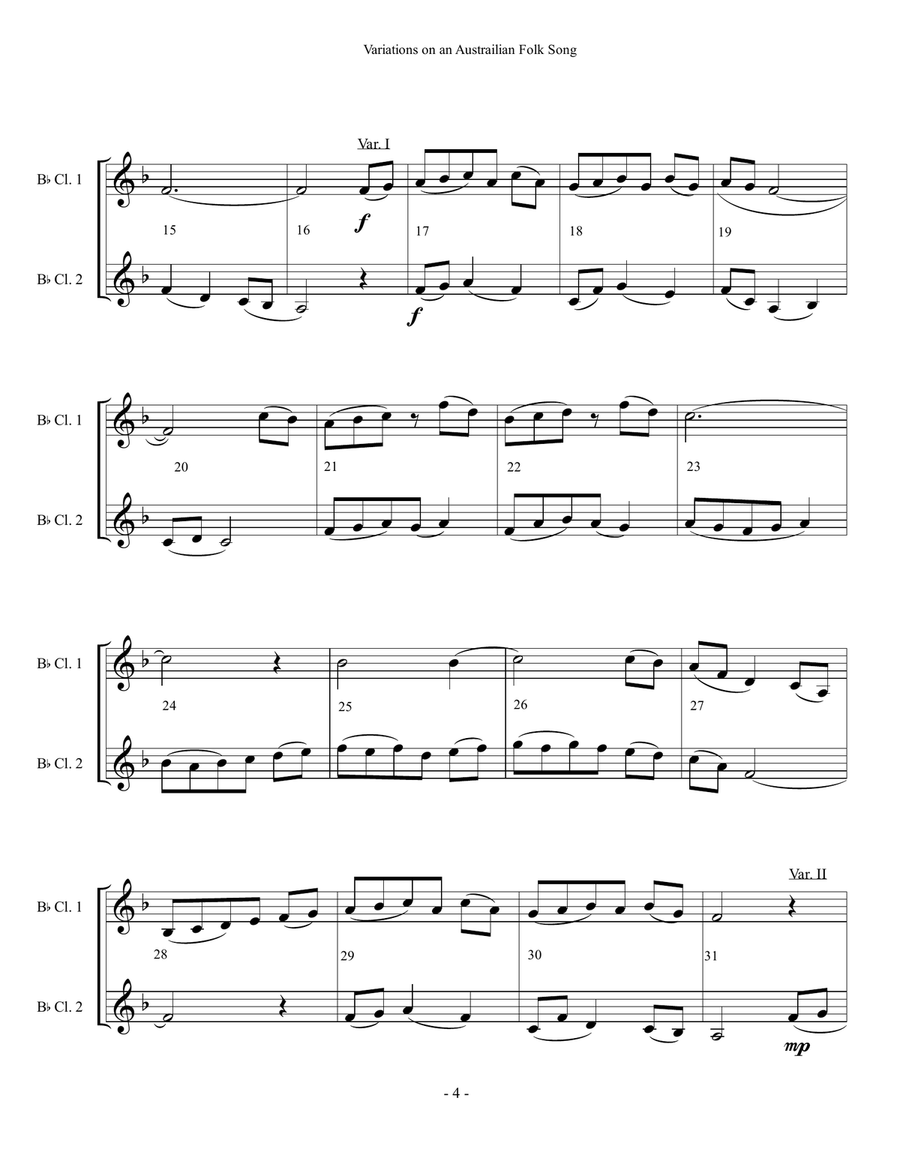 Variations on an Australian Folk Song - Clarinet Duet Clarinet Duet scores gallery preview page 4