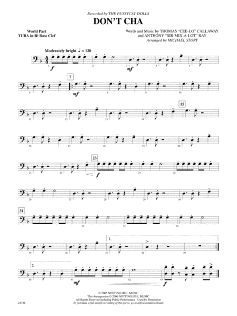 Don't Cha (recorded by The Pussycat Dolls): (World Part) B-flat Tuba B.C. Concert Band scores gallery preview page 1