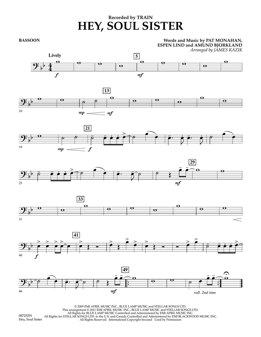 Hey, Soul Sister - Bassoon Concert Band scores gallery preview page 1