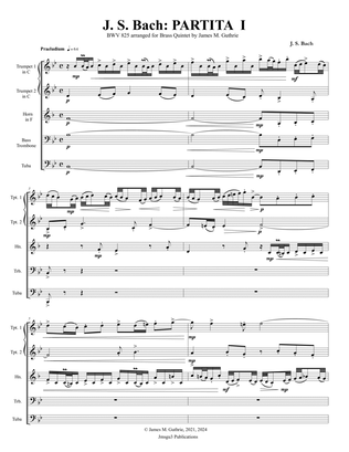 Book cover for BACH: Partita No. 1 BWV 825 for Brass Quintet