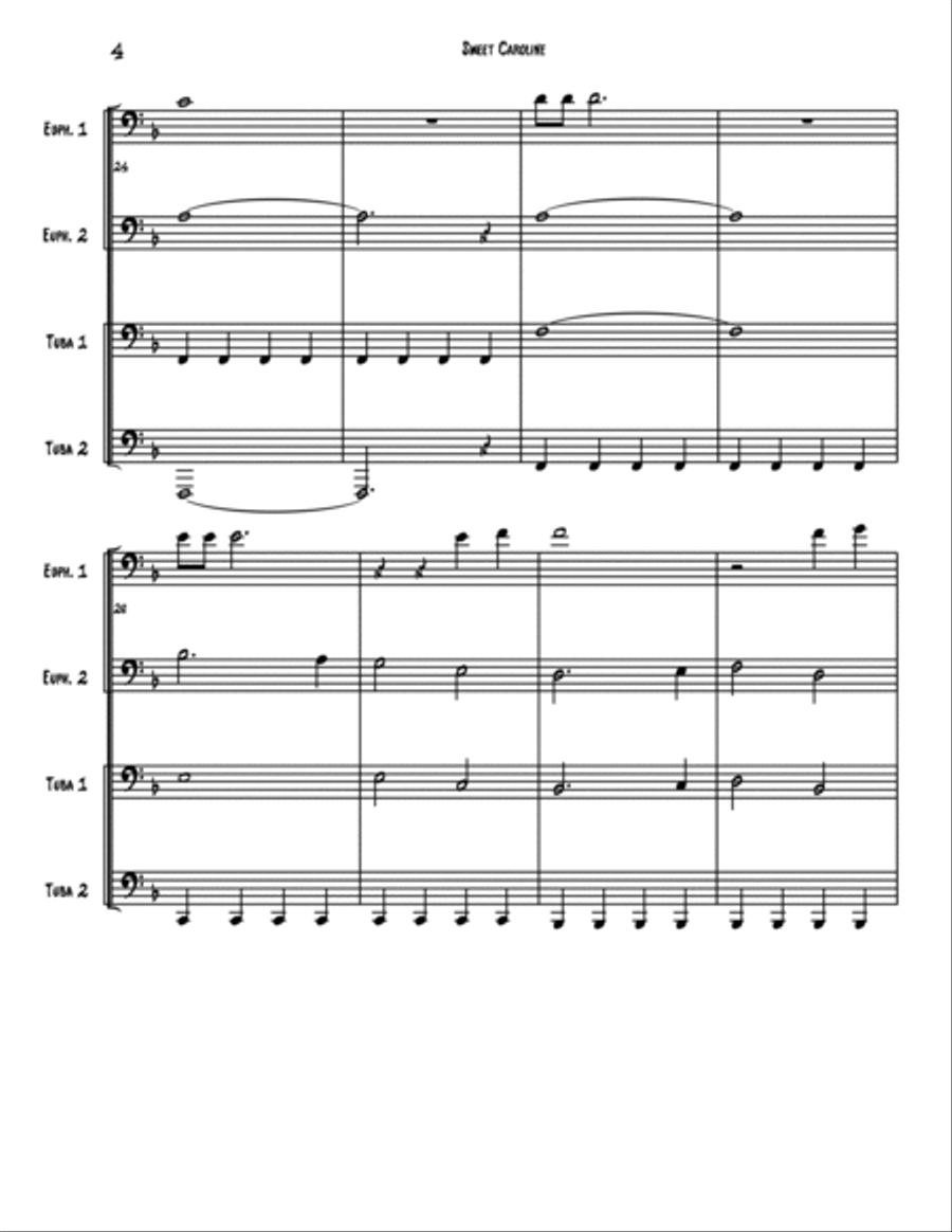 Sweet Caroline Brass Quartet scores gallery preview page 5