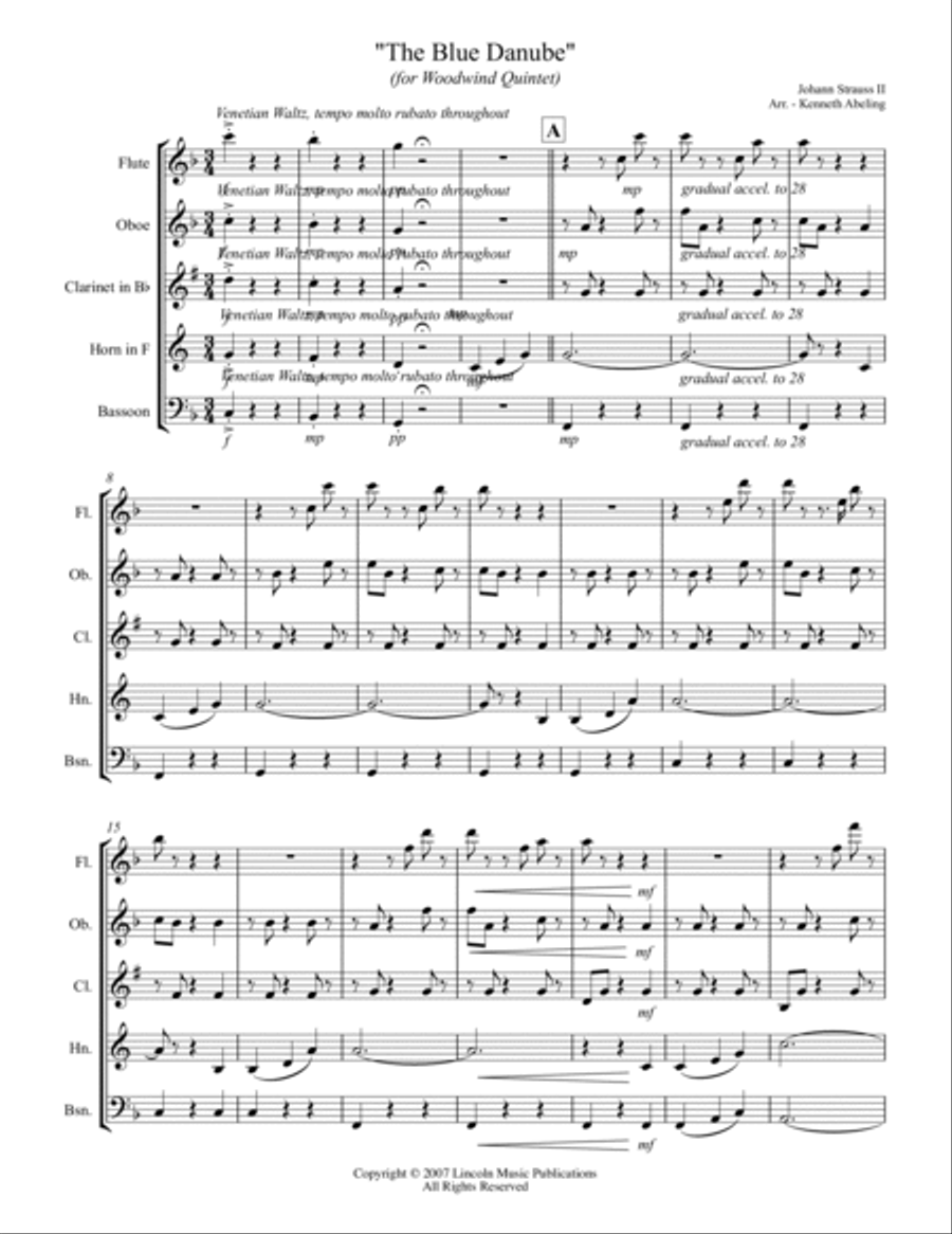 The Blue Danube (for Woodwind Quintet) Woodwind Quintet scores gallery preview page 2