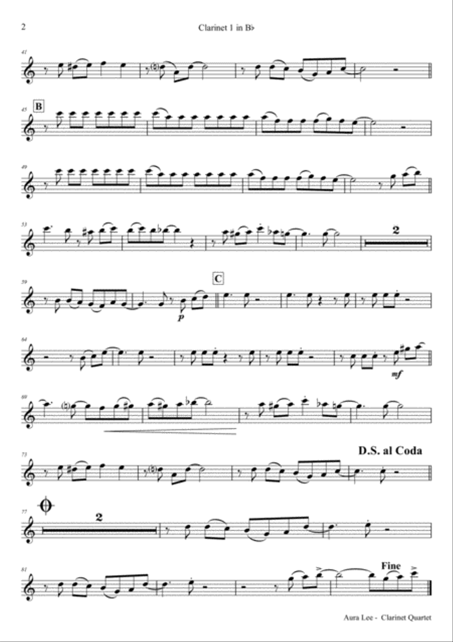 Aura Lee - Love me tender - Elvis - Clarinet Quartet Clarinet Quartet scores gallery preview page 6