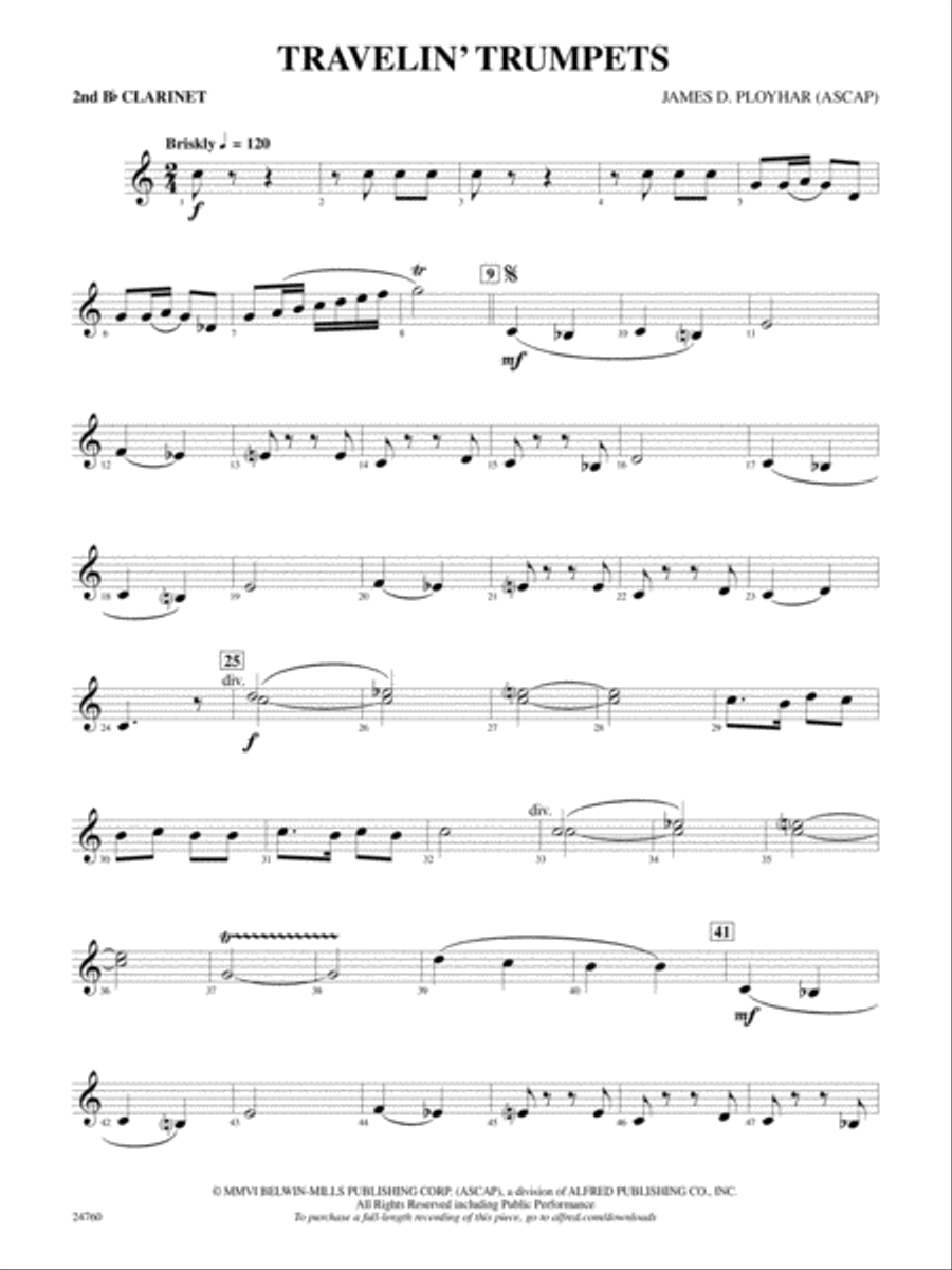 Travelin' Trumpets: 2nd B-flat Clarinet Concert Band scores gallery preview page 1