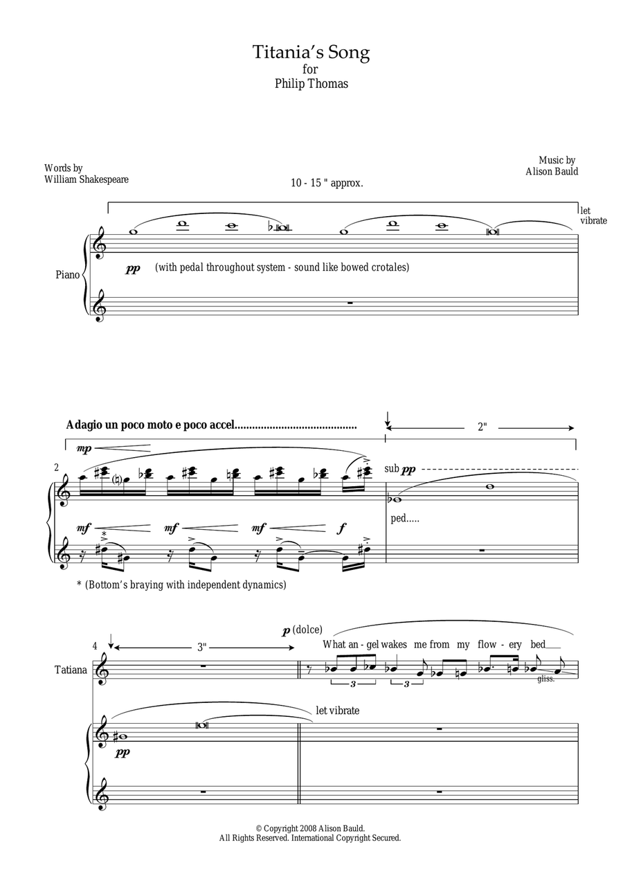 Titania's Song (for soprano and piano) Piano, Vocal scores gallery preview page 1