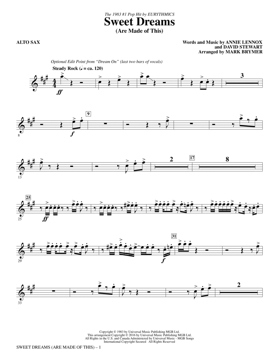 Sweet Dreams (Are Made of This) - Alto Sax Choir scores gallery preview page 1