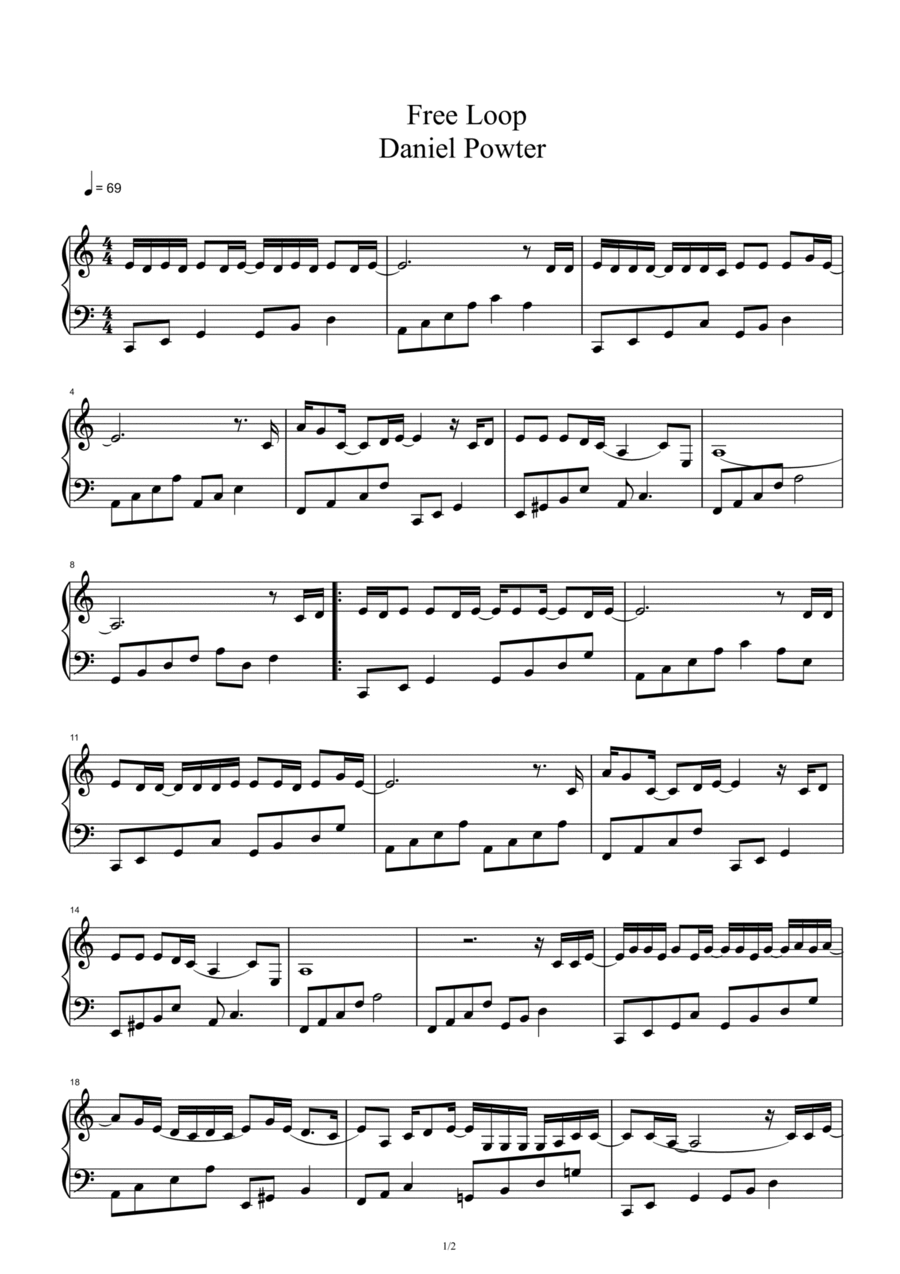 Free Loop Piano Solo scores gallery preview page 1