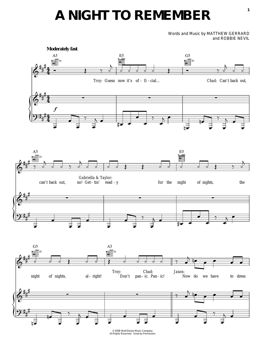 A Night To Remember Piano, Vocal, Guitar scores gallery preview page 1