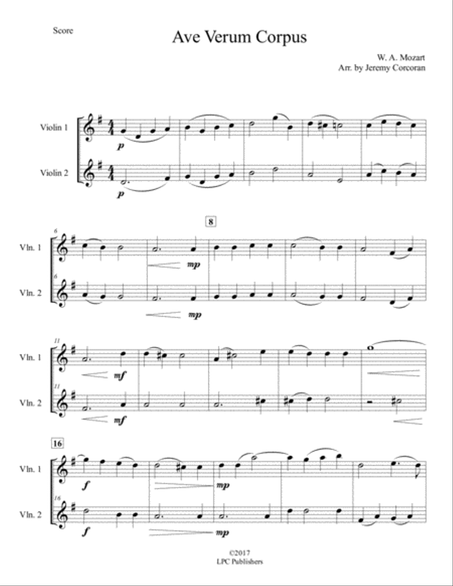 Ave Verum Corpus for Two Violins Ave Verum Corpus for Two Violins String Duet scores gallery preview page 2
