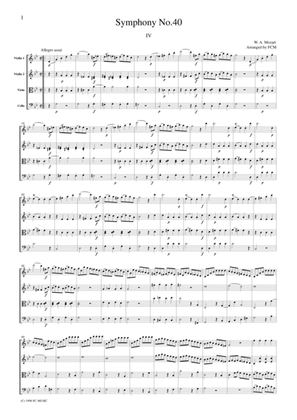 Book cover for Mozart Symphony No.40, 4th mvt., for string quartet, CM004