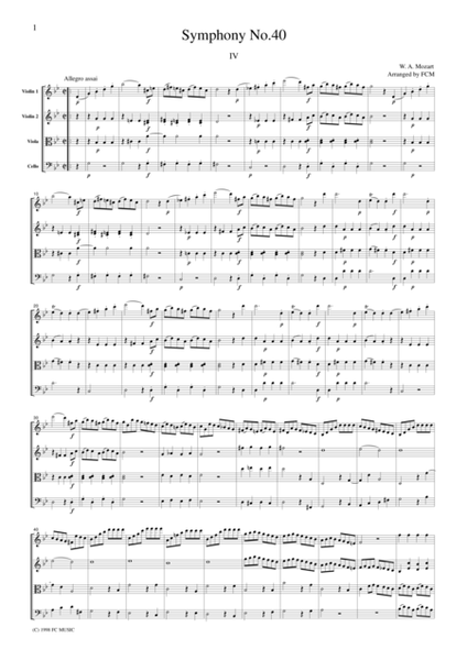 Mozart Symphony No.40, 4th mvt., for string quartet, CM004 image number null