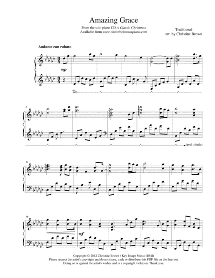 Amazing Grace, piano solo Piano Solo scores gallery preview page 2