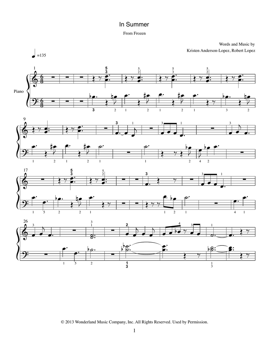 In Summer Piano Solo scores gallery preview page 1