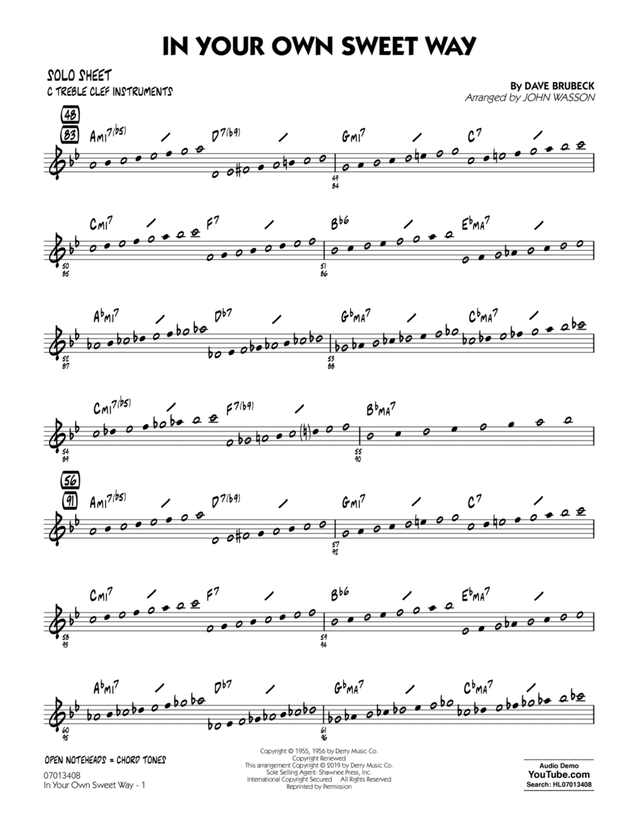 In Your Own Sweet Way (arr. John Wasson) - C Solo Sheet